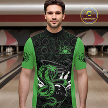 Load image into Gallery viewer, Custom Green Cobra Snake Bowling Team Men Quarter-Zip Shirts, Bowling Pattern Shirt IPHW9704