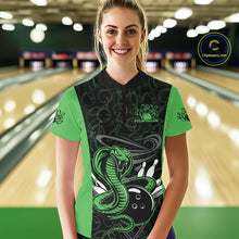 Load image into Gallery viewer, Custom Green Cobra Snake Bowling Team Women Quarter-Zip Shirts, Bowling Pattern Shirt IPHW9704