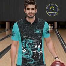 Load image into Gallery viewer, Custom Blue Cobra Snake Bowling Team Men Polo Shirts, Bowling Pattern Shirt IPHW9706