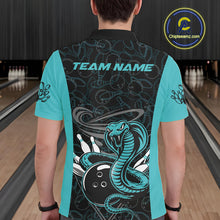 Load image into Gallery viewer, Custom Blue Cobra Snake Bowling Team Men Polo Shirts, Bowling Pattern Shirt IPHW9706