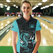 Load image into Gallery viewer, Custom Blue Cobra Snake Bowling Team Women Polo Shirts, Bowling Pattern Shirt IPHW9706