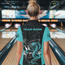 Load image into Gallery viewer, Custom Blue Cobra Snake Bowling Team Women Polo Shirts, Bowling Pattern Shirt IPHW9706