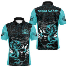 Load image into Gallery viewer, Custom Blue Cobra Snake Bowling Team Men Polo Shirts, Bowling Pattern Shirt IPHW9706