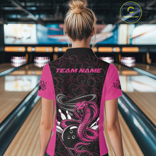 Load image into Gallery viewer, Custom Pink Cobra Snake Bowling Team Women Polo Shirts, Bowling Pattern Shirt IPHW9707