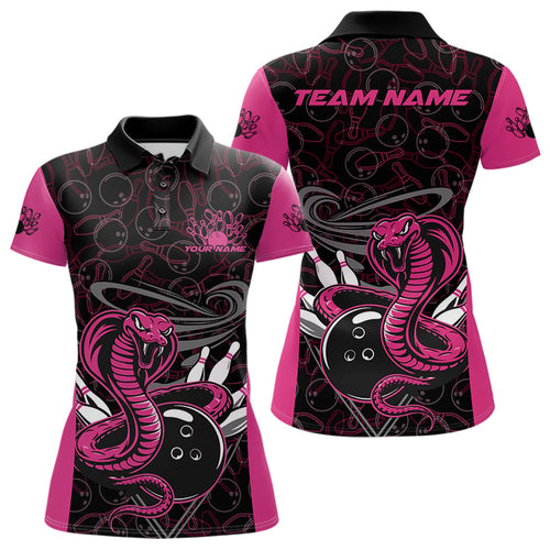 Custom Pink Cobra Snake Bowling Team Women Polo Shirts, Bowling Pattern Shirt IPHW9707