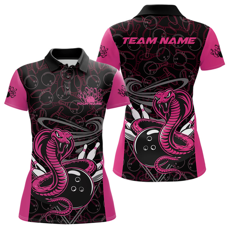 Custom Pink Cobra Snake Bowling Team Women Polo Shirts, Bowling Pattern Shirt IPHW9707