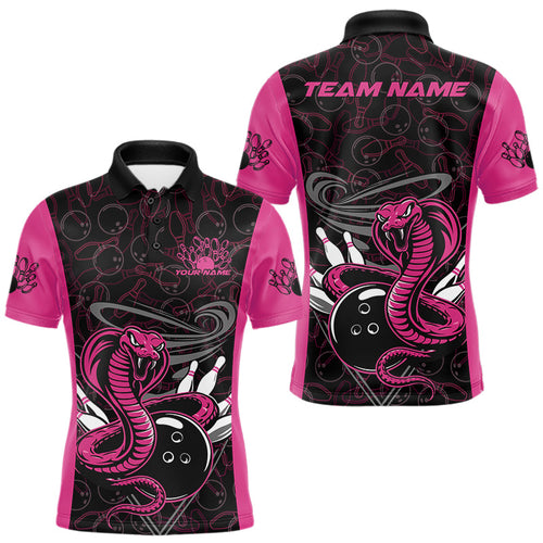 Custom Pink Cobra Snake Bowling Team Men Polo Shirts, Bowling Pattern Shirt IPHW9707