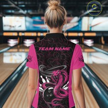 Load image into Gallery viewer, Custom Pink Cobra Snake Bowling Team Women Quarter-Zip Shirts, Bowling Pattern Shirt IPHW9707