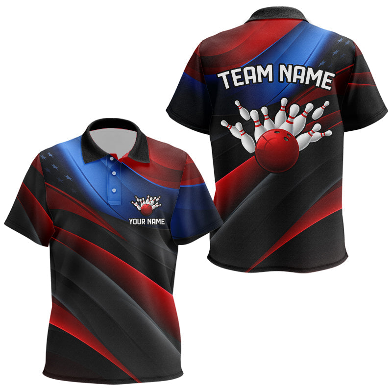 Custom Red And Blue Us Bowling Kid Polo Shirt, Patriotic Team Bowling League Shirts IPHW5247