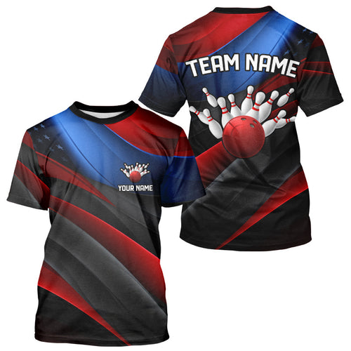Custom Red And Blue Us Bowling Men T-Shirts Shirt, Patriotic Team Bowling League IPHW5247