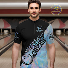 Load image into Gallery viewer, Custom Hologram Flame Strike Bowling Men Quarter-Zip Shirt, Holographic Icy Crystal Bowling Shirt IPHW9862