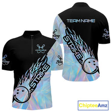 Load image into Gallery viewer, Custom Hologram Flame Strike Bowling Men Quarter-Zip Shirt, Holographic Icy Crystal Bowling Shirt IPHW9862