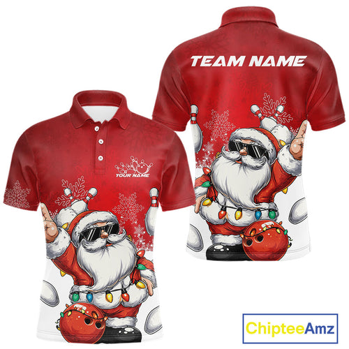 Custom Funny Santa Claus Christmas Bowling Men Polo Shirts, Xmas Team Bowling Outfit IPHW10116