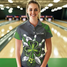 Load image into Gallery viewer, Custom Celtic Shamprock St Patricks Bowling Polo Shirts For Women, Lucky Bowling Jerseys IPHW8590