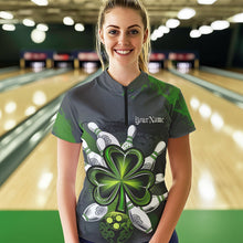 Load image into Gallery viewer, Custom Celtic Shamprock St Patricks Bowling Womens Quarter-Zip Shirt, Lucky Bowling Jerseys IPHW8590