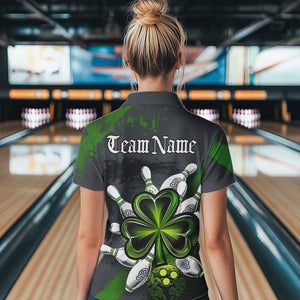 Custom Celtic Shamprock St Patricks Bowling Womens Quarter-Zip Shirt, Lucky Bowling Jerseys IPHW8590