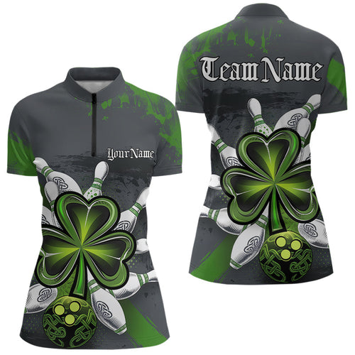 Custom Celtic Shamprock St Patricks Bowling Womens Quarter-Zip Shirt, Lucky Bowling Jerseys IPHW8590