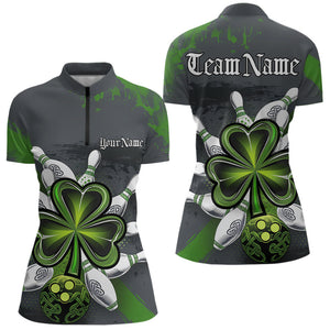 Custom Celtic Shamprock St Patricks Bowling Womens Quarter-Zip Shirt, Lucky Bowling Jerseys IPHW8590