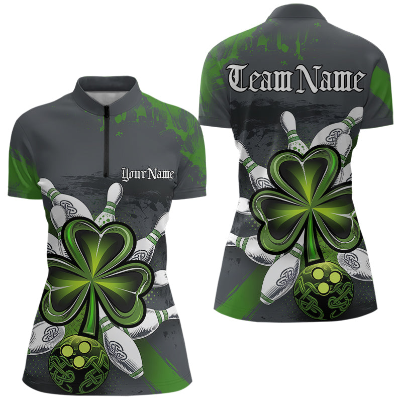 Custom Celtic Shamprock St Patricks Bowling Womens Quarter-Zip Shirt, Lucky Bowling Jerseys IPHW8590