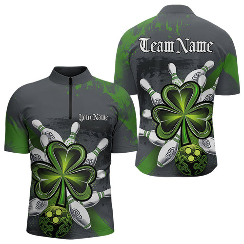 Custom Celtic Shamprock St Patricks Bowling Quarter-Zip Team Shirts For Men, Lucky Bowling Jerseys IPHW8590