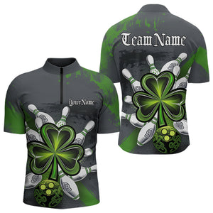 Custom Celtic Shamprock St Patricks Bowling Quarter-Zip Team Shirts For Men, Lucky Bowling Jerseys IPHW8590