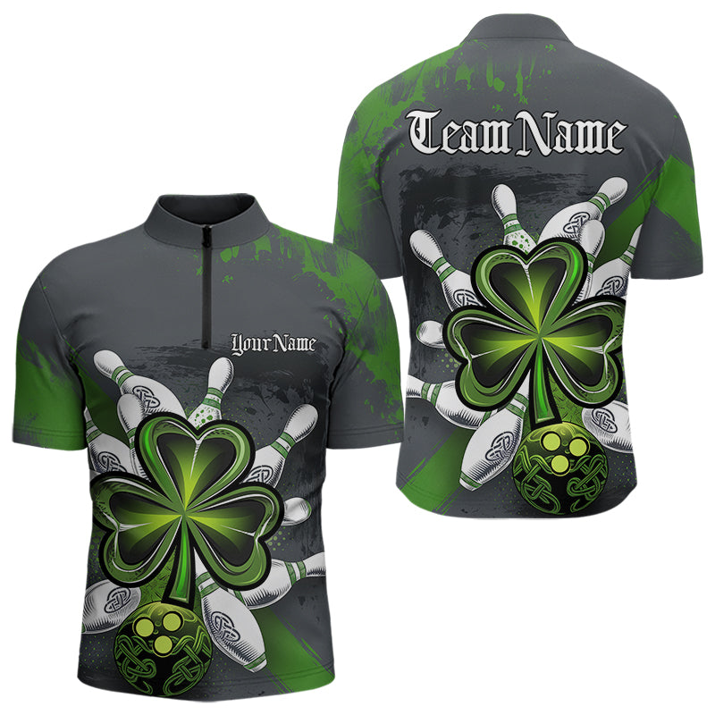 Custom Celtic Shamprock St Patricks Bowling Quarter-Zip Team Shirts For Men, Lucky Bowling Jerseys IPHW8590