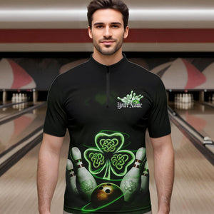 Custom Celtic Saint Patricks Day Bowling Quarter-Zip Shirts For Men, Bowling Tournament Shirt IPHW8592