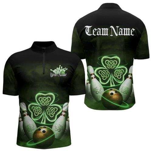 Custom Celtic Saint Patricks Day Bowling Quarter-Zip Shirts For Men, Bowling Tournament Shirt IPHW8592