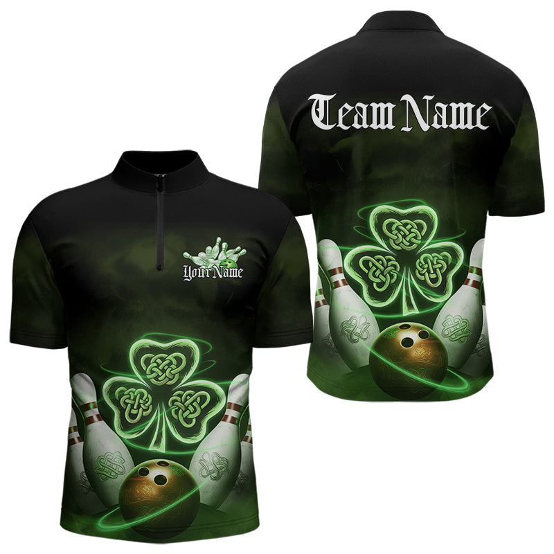 Custom Celtic Saint Patricks Day Bowling Quarter-Zip Shirts For Men, Bowling Tournament Shirt IPHW8592