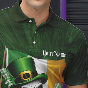 Custom Irish Flag St Patricks Day Bowling Polo Team Shirts For Men, Skull Leprechaun Bowling IPHW8594