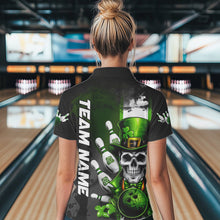 Load image into Gallery viewer, Custom Black And Green Lucky Clover St Patricks Day Skull Bowling Team Polo Shirt For Women IPHW8597