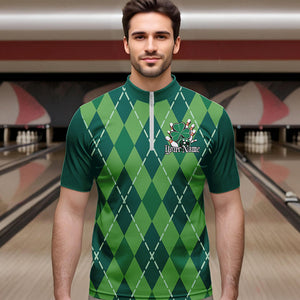 Custom Green Shamprock Saint Patricks Bowling Quarter-Zip Shirts For Men, Lucky Bowling Team Shirt IPHW8598