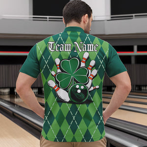 Custom Green Shamprock Saint Patricks Bowling Quarter-Zip Shirts For Men, Lucky Bowling Team Shirt IPHW8598
