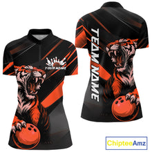Load image into Gallery viewer, Custom Black And Orange Tiger Bowling Women Shirt, Bowling League Shirt Bowler Uniform IPHW10776