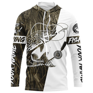 Custom Pike Fishing Tattoo Grass Camo Long Sleeve Tournament Fishing Shirts, Pike Fishing Jerseys IPHW6083