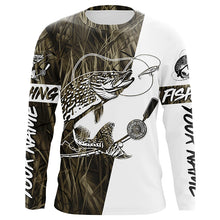 Load image into Gallery viewer, Custom Pike Fishing Tattoo Grass Camo Long Sleeve Tournament Fishing Shirts, Pike Fishing Jerseys IPHW6083