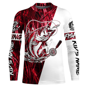 Custom Bass Fishing Tattoo Red Camo Long Sleeve Tournament Fishing Shirts, Bass Fishing Jerseys IPHW6086