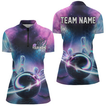 Load image into Gallery viewer, Custom Galaxy Bowling Team Women Quarter-Zip Shirts, Holographic Bowling Jersey IPHW8904