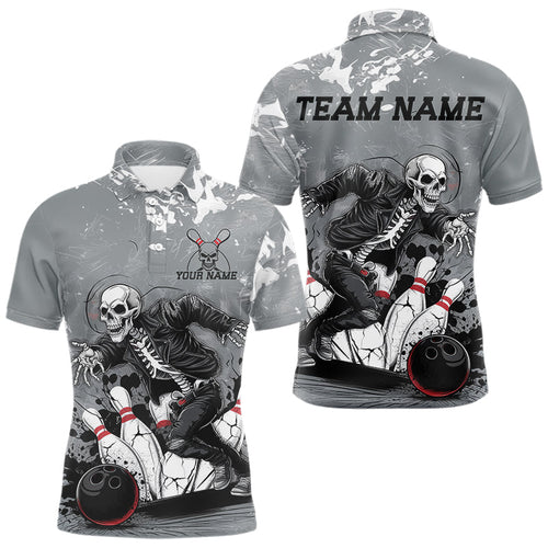 Custom Rock Style Skull Bowling Polo Shirts For Men, Funny Skeleton Bowlers Outfit IPHW8906