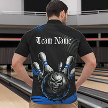 Load image into Gallery viewer, Custom Black And Blue Grunge Style Skull Bowling Quarter-Zip Shirts For Men, Bowling Team Uniform IPHW8908