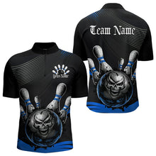 Load image into Gallery viewer, Custom Black And Blue Grunge Style Skull Bowling Quarter-Zip Shirts For Men, Bowling Team Uniform IPHW8908