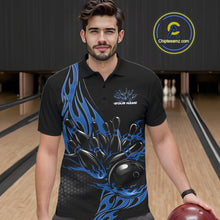 Load image into Gallery viewer, Custom Blue Flame Bowling Men Polo Shirt, Team Jerseys Bowling League Shirt IPHW11282