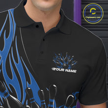 Load image into Gallery viewer, Custom Blue Flame Bowling Men Polo Shirt, Team Jerseys Bowling League Shirt IPHW11282
