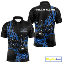 Load image into Gallery viewer, Custom Blue Flame Bowling Men Polo Shirt, Team Jerseys Bowling League Shirt IPHW11282