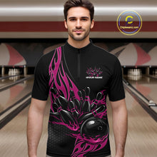 Load image into Gallery viewer, Custom Pink Flame Bowling Men Quarter-Zip Shirt, Team Jerseys Bowling League Shirt IPHW11284