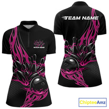 Load image into Gallery viewer, Custom Pink Flame Bowling Women Quarter-Zip Shirt, Team Jerseys Bowling League Shirt IPHW11284