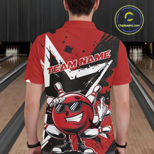 Load image into Gallery viewer, Custom Black And Red Star Funny Bowling Polo Shirts For Men, Bowling Tournament Shirt IPHW9358