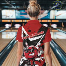 Load image into Gallery viewer, Custom Black And Red Star Funny Bowling Women Quarter-Zip Shirt, Bowling Tournament Shirt IPHW9358