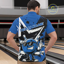 Load image into Gallery viewer, Custom Black And Blue Star Funny Bowling Quarter-Zip Shirts For Men, Bowling Tournament Shirt IPHW9359