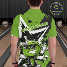 Load image into Gallery viewer, Custom Black And Green Star Funny Bowling Polo Shirts For Men, Bowling Tournament Shirt IPHW9360